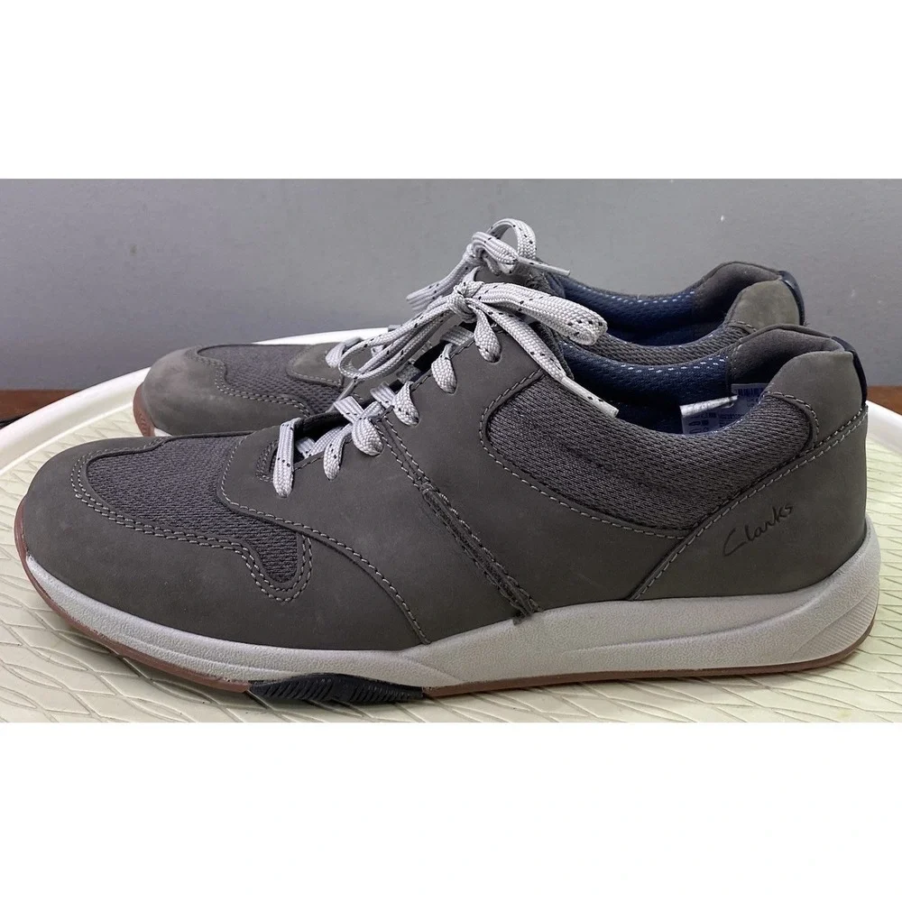 Clarks Men's Leather Langton Race Sneakers Comfort shoes Gray Athleisure 9‎ M